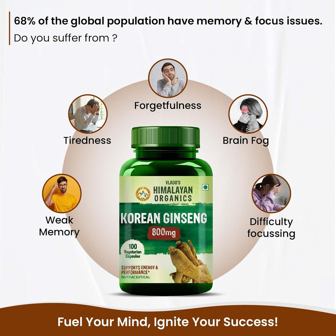 Buy Himalayan Organics Korean Red Panax Ginseng 800mg 100 Veg Capsules at deensquare.com. Herbal wellness supplement in Dubai | UAE.