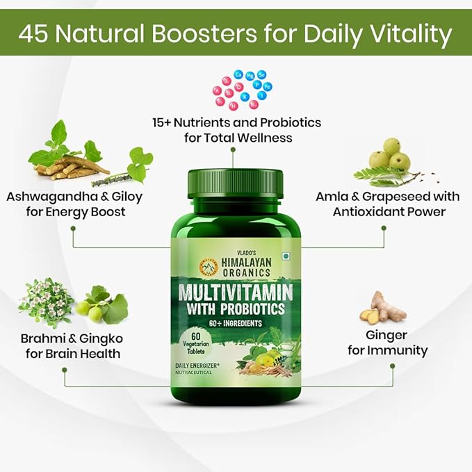 Buy Himalayan Organics Multivitamin with Probiotics 60+ Ingredients 60 Veg Tablets at deensquare.com. Available in Dubai | UAE.