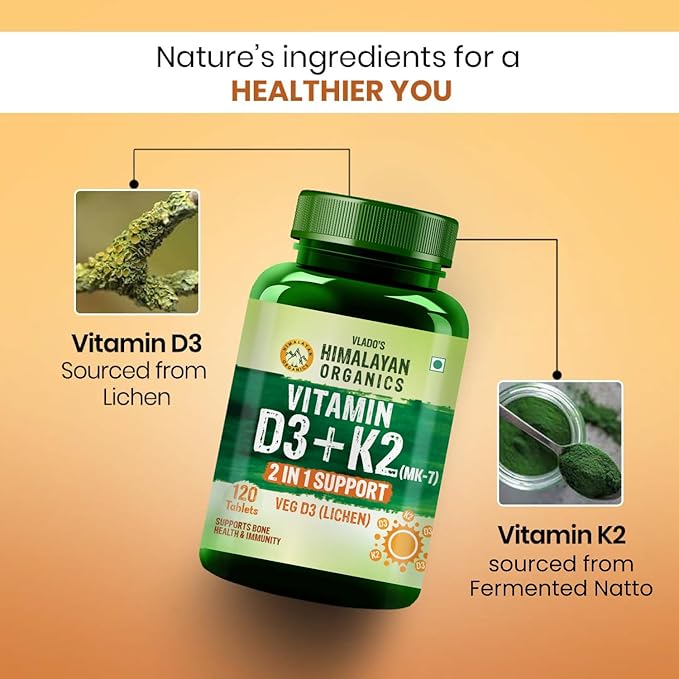 Buy Himalayan Organics Vitamin D3 + K2 120 Tablets at deensquare.com. Daily bone, immune & calcium support. Fast delivery across Dubai | UAE.