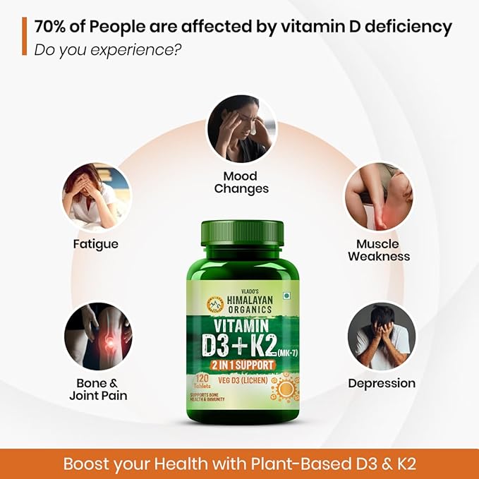 Buy Himalayan Organics Vitamin D3 + K2 120 Tablets at deensquare.com. Daily bone, immune &amp; calcium support. Fast delivery across Dubai | UAE.