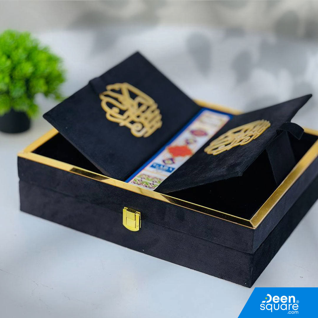 Experience the beauty of the Holy Quran presented in a luxurious velvet gift box, designed for elegance and reverence. This edition features the Indo-Pak script, known for its clarity and ease of reading. Perfect for personal use or as a thoughtful Islamic gift for special occasions like weddings, Ramadan, Eid, or housewarmings.

Script: Indo-Pak (clear and easy to read)
Size: 19.5 x 25.4 cm (Large Quran)
Packaging: Premium Velvet Gift Box
Ideal Gift: Perfect for weddings, Ramadan, and special Islamic occas