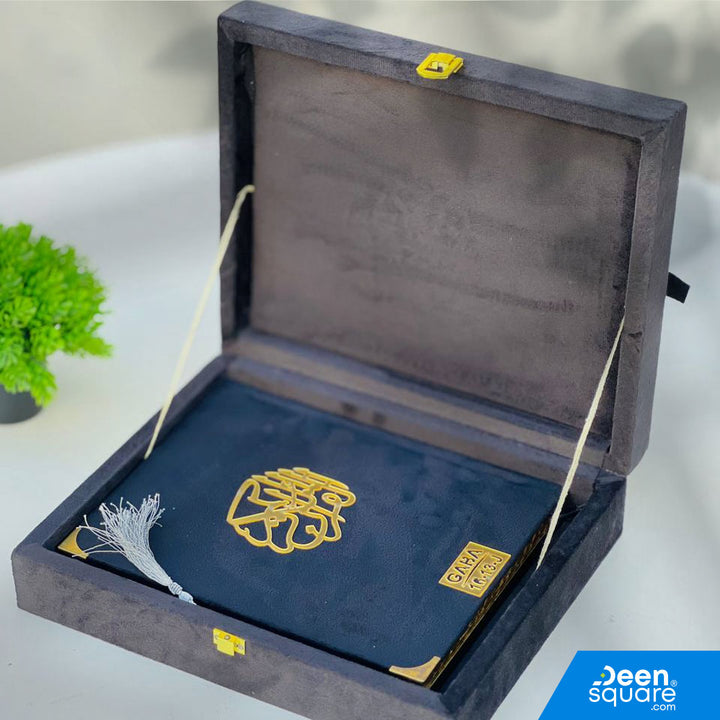 Experience the beauty of the Holy Quran presented in a luxurious velvet gift box, designed for elegance and reverence. This edition features the Indo-Pak script, known for its clarity and ease of reading. Perfect for personal use or as a thoughtful Islamic gift for special occasions like weddings, Ramadan, Eid, or housewarmings.

Script: Indo-Pak (clear and easy to read)
Size: 19.5 x 25.4 cm (Large Quran)
Packaging: Premium Velvet Gift Box
Ideal Gift: Perfect for weddings, Ramadan, and special Islamic occas