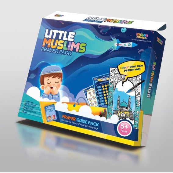 Shop Imaan Kidz Little Muslims Prayer Pack in Blue with prayer mat, tasbih and learning tools. Shop now at deensquare.com in Dubai, UAE.