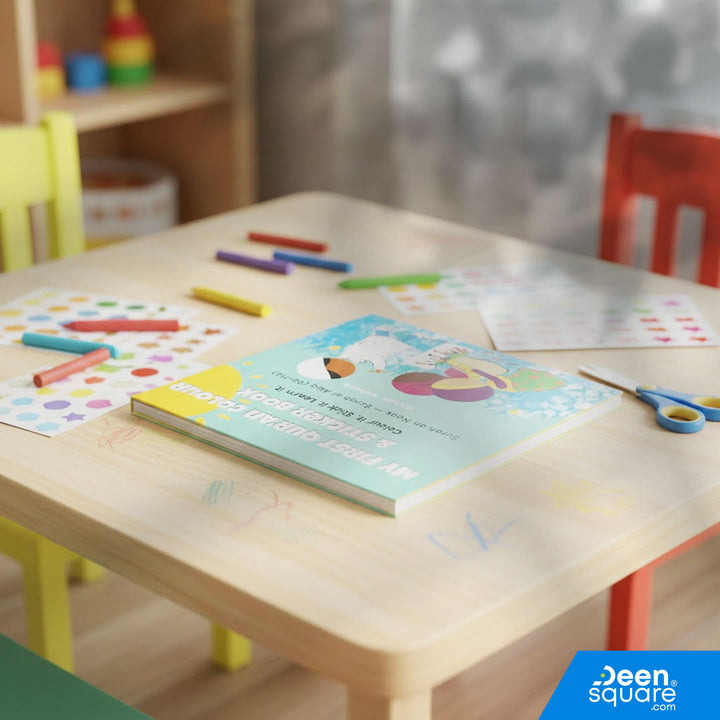 Interactive Quran colouring and sticker book for kids featuring Surah An-Naas to Surah Al-‘Alaq. Fun, educational, FSC-certified paper.