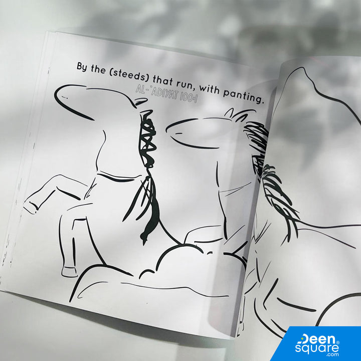 Interactive Quran colouring and sticker book for kids featuring Surah An-Naas to Surah Al-‘Alaq. Fun, educational, FSC-certified paper.