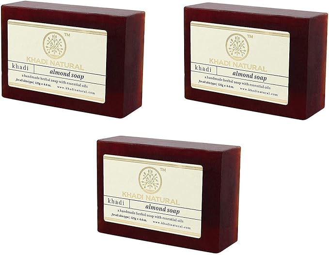 Shop Khadi Almond handmade soap pack in UAE. Gentle cleansing with essential oils for soft, smooth skin. Order online today.