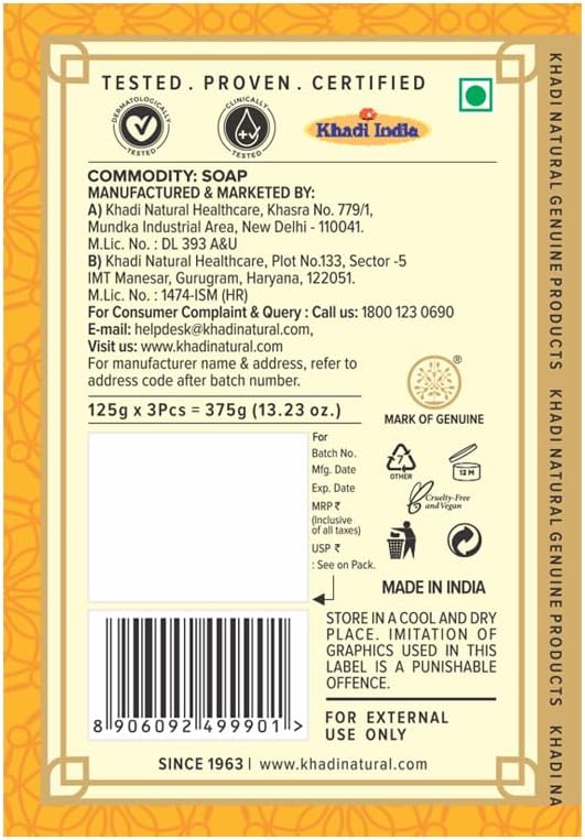 Buy Khadi Natural Chandan Haldi Soap Pack of 3 with box in UAE. Herbal turmeric &amp; sandalwood soap for glowing skin. Fast UAE delivery available.