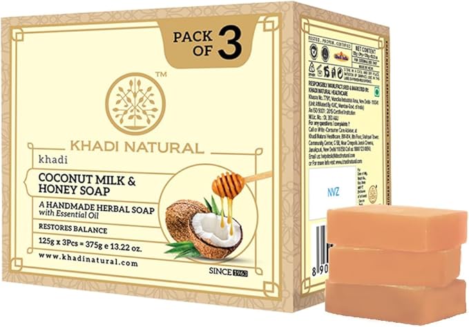 Buy Khadi Natural Coconut Milk &amp; Honey Soap Pack of 3 in UAE. Moisturizing herbal soap for soft skin. Shop now with fast UAE &amp; worldwide delivery.