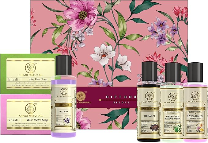 Shop Khadi Natural 6-piece gift set for skin &amp; hair care. Order online in UAE with fast delivery and worldwide shipping available.