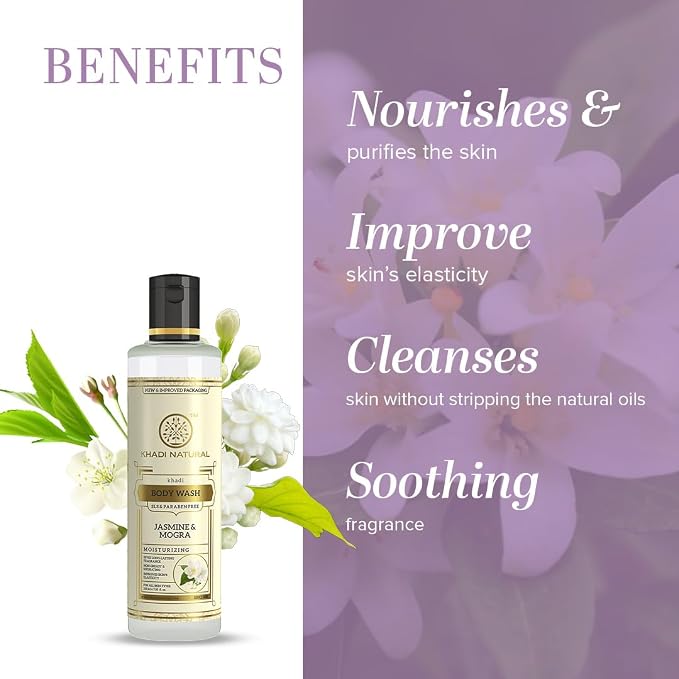 Shop Khadi Natural Jasmine &amp; Mogra Body Wash 210ml. Hydrating herbal shower gel with floral fragrance. Order online in UAE. Shop now.