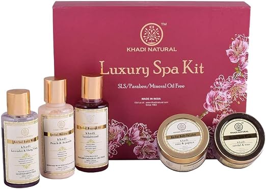Shop Khadi Natural Luxury Spa Kit for a complete home spa experience. Cleansing and nourishing skincare set. Order online in UAE today.