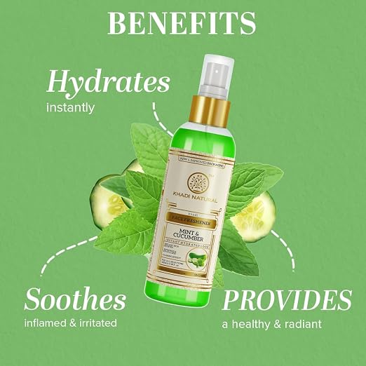 Shop Khadi Natural Mint &amp; Cucumber Face Spray 100ml for instant cooling and hydration. Refresh your skin anytime. Order online in UAE today.