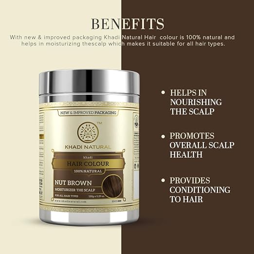 Get natural nut brown hair color with Khadi Natural Herbal Hair Dye 150g. Chemical-free gray coverage. Shop now. Order online in UAE.