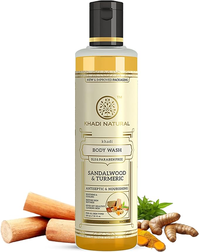 Shop Khadi Natural Sandalwood & Turmeric Body Wash 210ml. Gentle herbal cleansing with sandalwood and turmeric. Order online in UAE today.