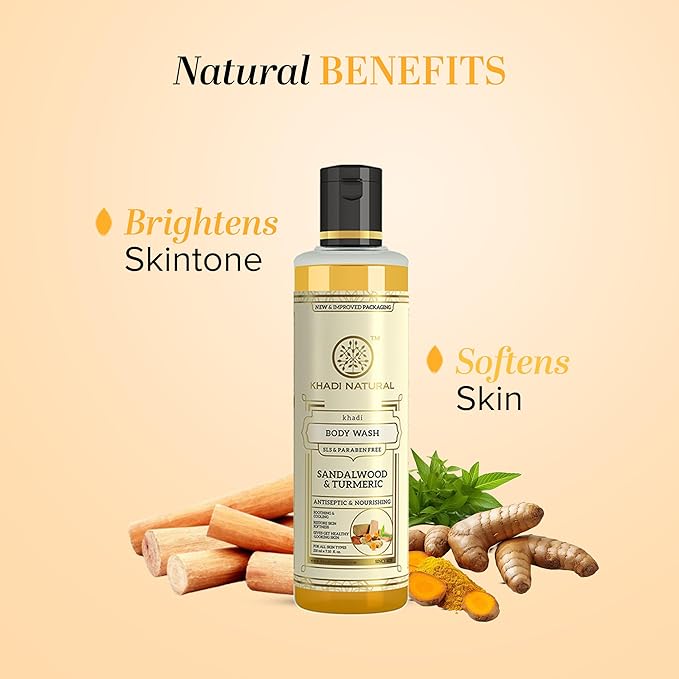 Shop Khadi Natural Sandalwood &amp; Turmeric Body Wash 210ml. Gentle herbal cleansing with sandalwood and turmeric. Order online in UAE today.