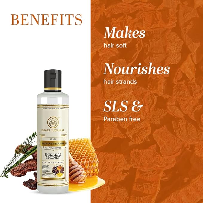 Shop Khadi Natural Shikakai & Honey Conditioner 210ml for soft, smooth, manageable hair. Herbal hair care. Order online in UAE today.