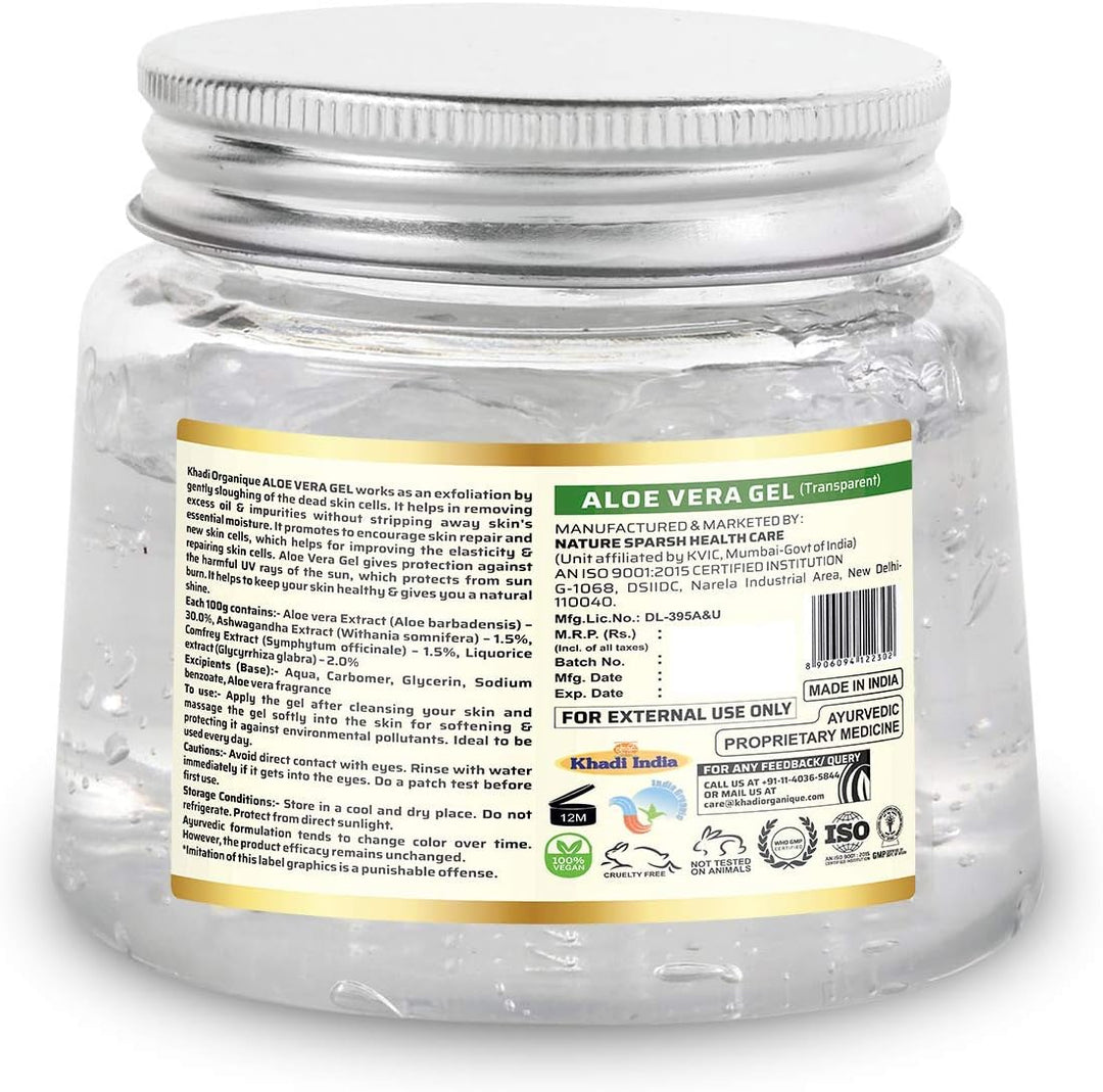 Khadi Organique Natural Aloe Vera Gel (Transparent) ingredients
