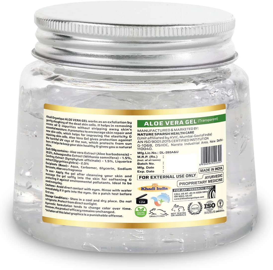Khadi Organique Natural Aloe Vera Gel (Transparent) ingredients