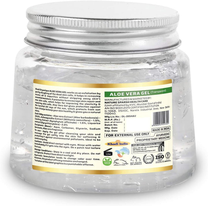 Khadi Organique Natural Aloe Vera Gel (Transparent) ingredients