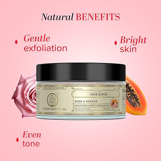 Buy Khadi Natural Rose &amp; Papaya Face Scrub in UAE. Gentle exfoliation for smooth, glowing skin. Shop online in Dubai with fast delivery.