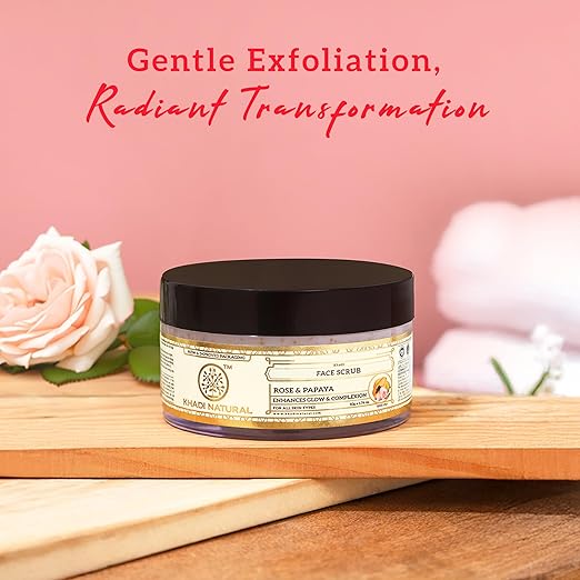 Buy Khadi Natural Rose &amp; Papaya Face Scrub in UAE. Gentle exfoliation for smooth, glowing skin. Shop online in Dubai with fast delivery.