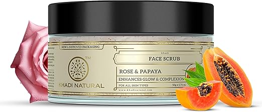 Buy Khadi Natural Rose &amp; Papaya Face Scrub in UAE. Gentle exfoliation for smooth, glowing skin. Shop online in Dubai with fast delivery.