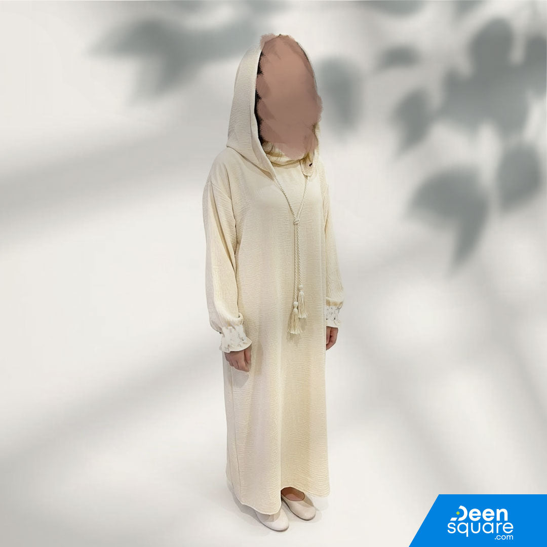 Buy kids prayer dress with hoodie size 46. Comfortable, modest crepe salah wear for girls. Ideal for daily prayer and madrasa.