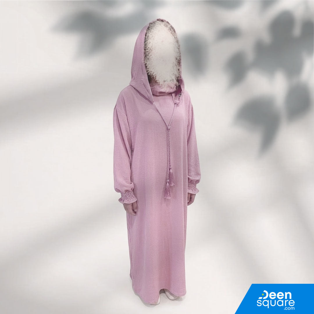 Buy kids prayer dress with hoodie size 46. Comfortable, modest crepe salah wear for girls. Ideal for daily prayer and madrasa.