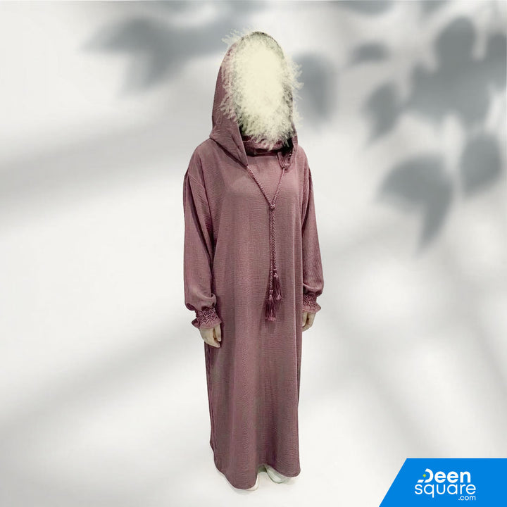 Buy kids prayer dress with hoodie size 52. Comfortable, modest crepe salah wear for girls. Ideal for daily prayer and madrasa.