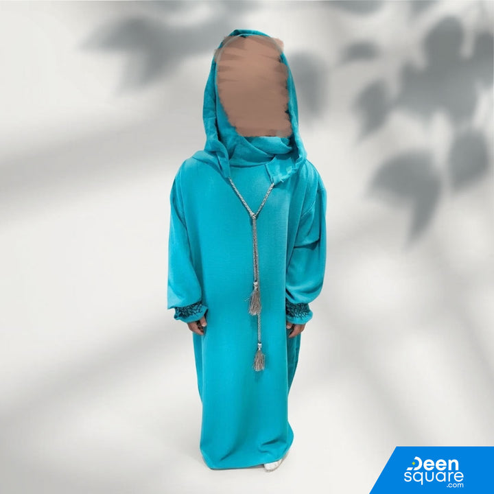 Buy kids prayer dress with hoodie size 54. Comfortable, modest crepe salah wear for girls. Ideal for daily prayer and madrasa.