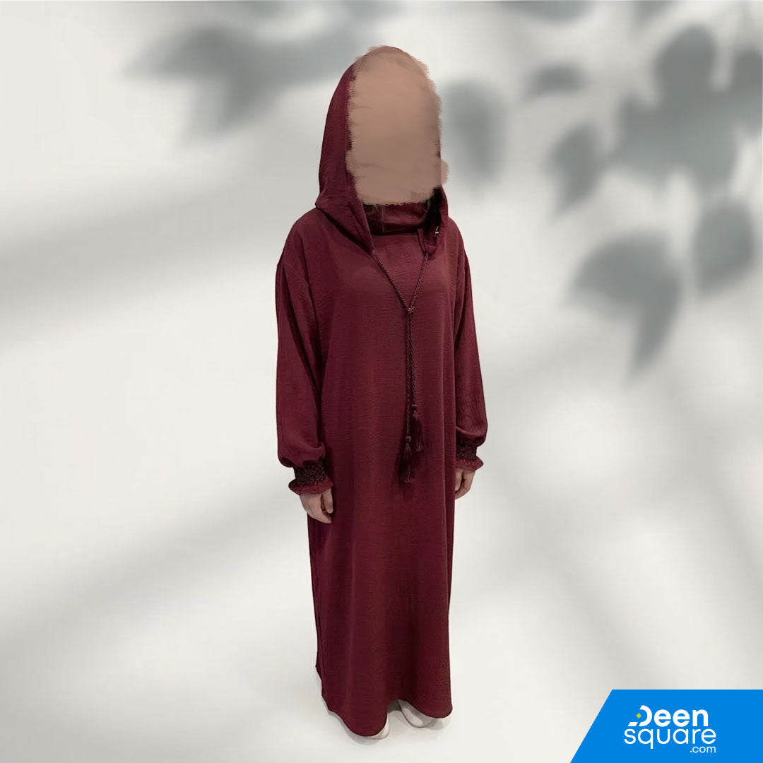 Buy kids prayer dress with hoodie size 52. Comfortable, modest crepe salah wear for girls. Ideal for daily prayer and madrasa.