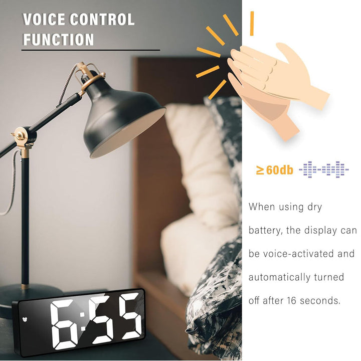 Buy GH0712 LED digital alarm clock at deensquare.com Dubai UAE. Stylish mirror clock with temperature display, snooze, voice control &amp; USB power.
