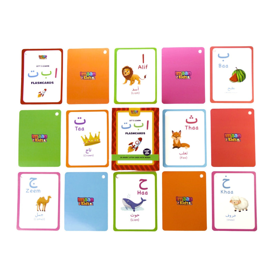 Teach your child Arabic easily with colorful Alphabet Flashcards! Includes keyring, fun illustrations & worldwide delivery available.