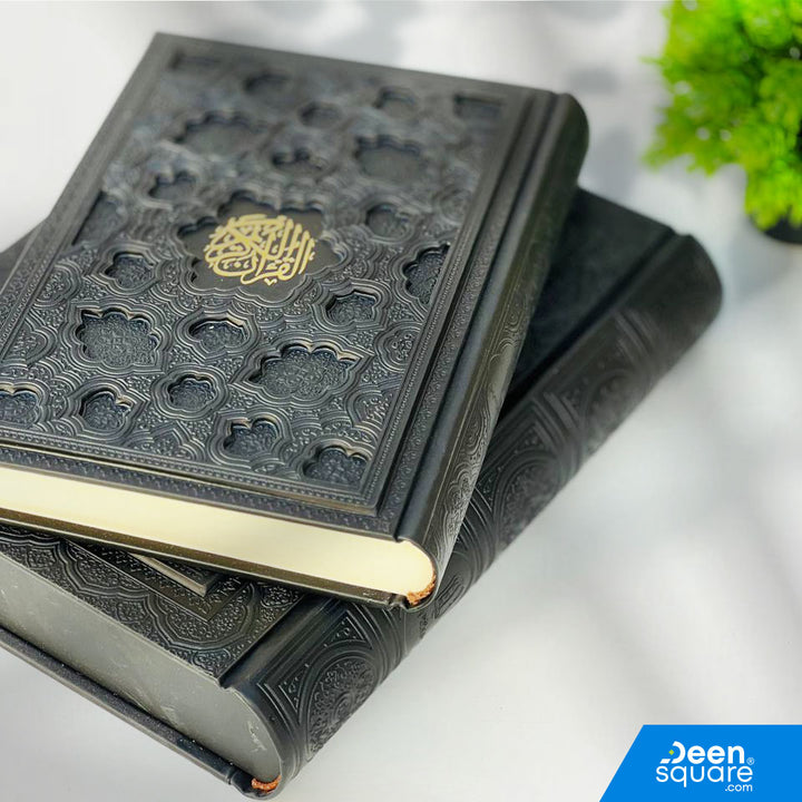Experience elegance and spirituality in one beautifully crafted Mushaf.
This Luxury Quran with Gift Box (22×28 cm) is designed with premium PU leather cover, soft Shamwa (cream) pages, and clear Uthmani 15-line script—making it perfect for daily recitation and a stunning choice for gifting.