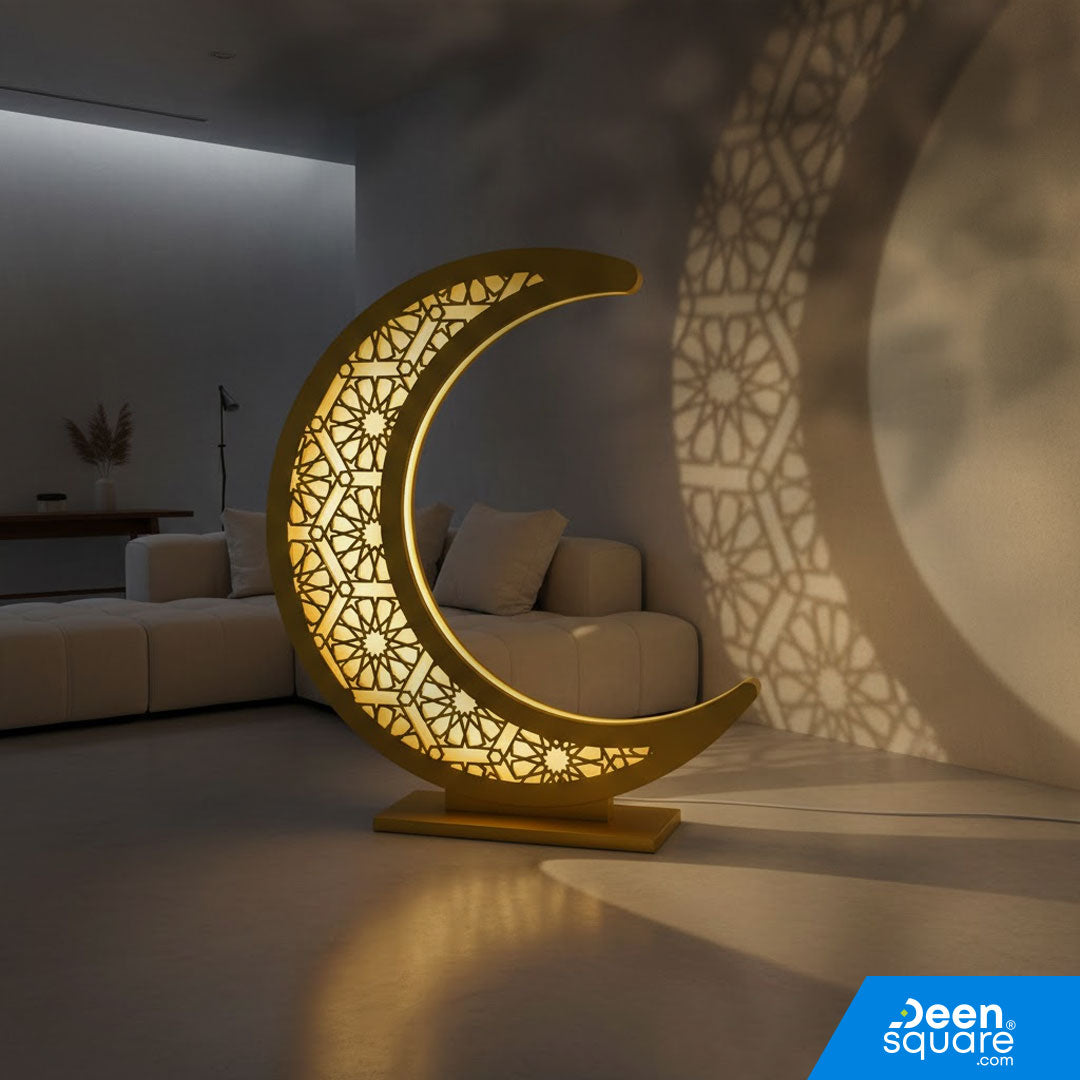 Elegant 3D moon Ramadan décor with soft lighting and premium finish. Perfect for prayer corners, Islamic home décor, and creating a serene ambiance.