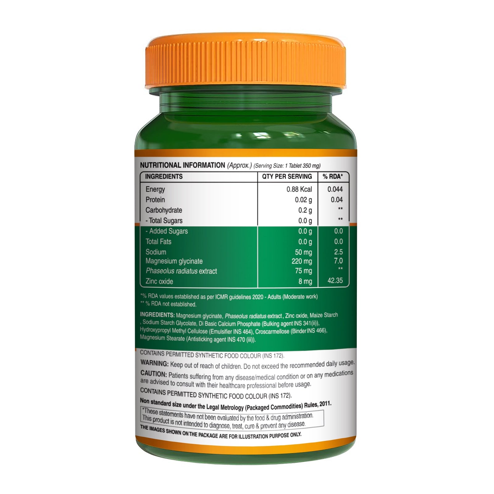 Pure Nutrition Magnesium Glycinate + Zinc, 350mg - 60 Veg Tablets 