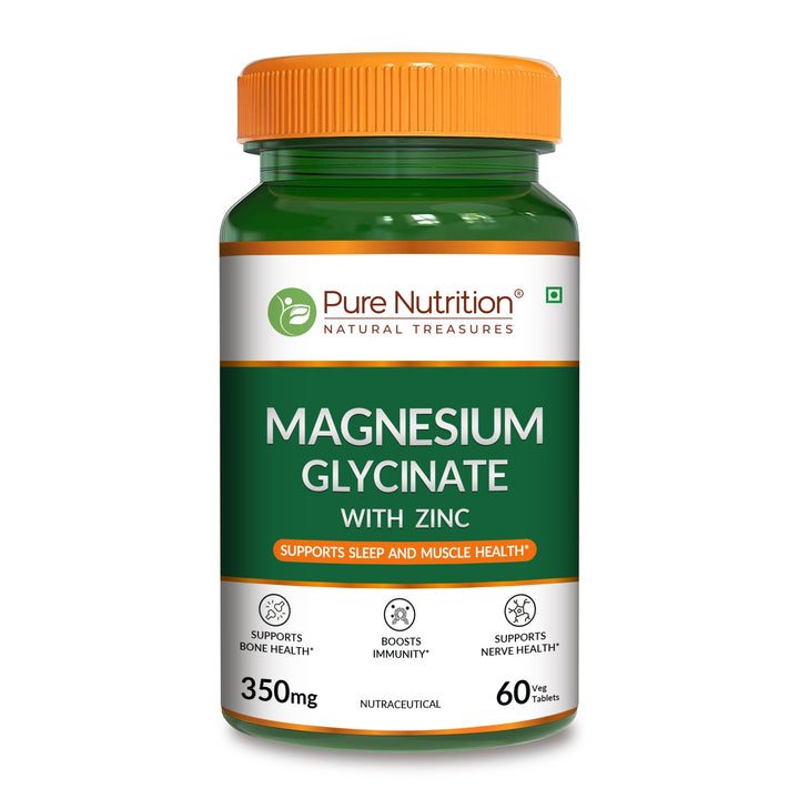 Pure Nutrition Magnesium Glycinate + Zinc, 350mg - 60 Veg Tablets 