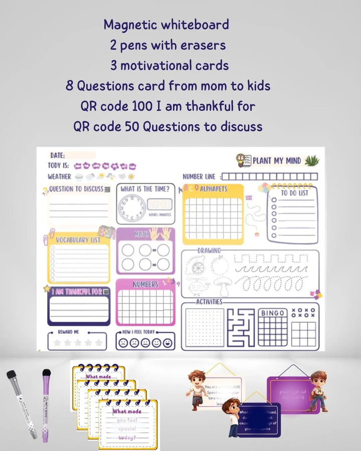 Magnetic Wall Decal - Plant My Mind- 100 x 85 cm Peel &amp; Stick whiteboard Wallpaper for Kids Playroom, Home, or Classroom IBONAI