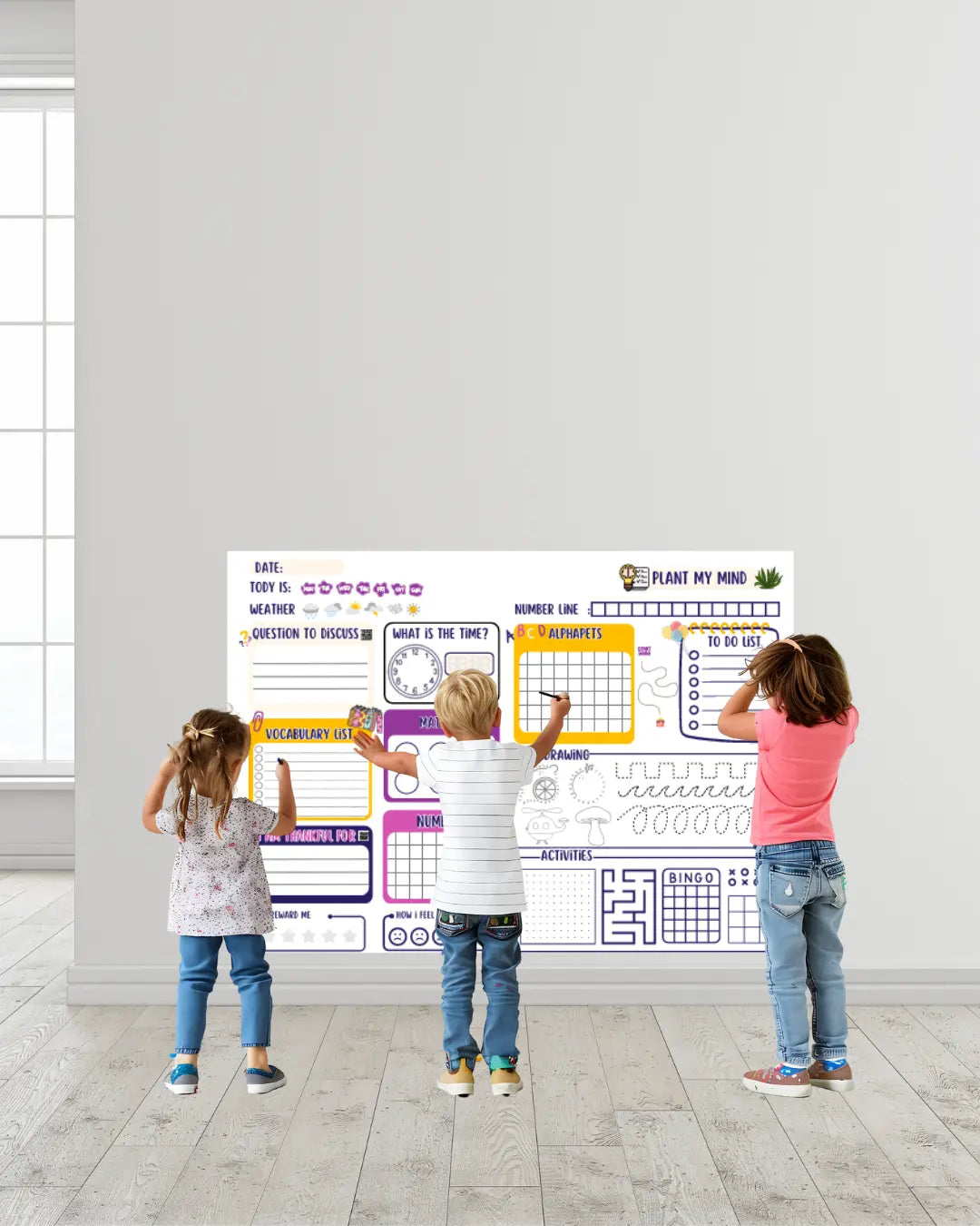 Magnetic Wall Decal - Plant My Mind- 100 x 85 cm Peel &amp; Stick whiteboard Wallpaper for Kids Playroom, Home, or Classroom IBONAI