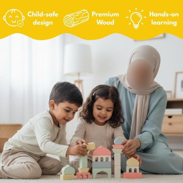 Masjid Blocks | Islamic Montessori Wooden Stacking Toy & Building Set, Mosque Construction