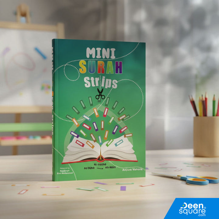 Mini Surah Strip featuring Al-Fatiha and Surahs from Ad-Duha to An-Naas. Ideal for kids and beginners. FSC-certified paper.