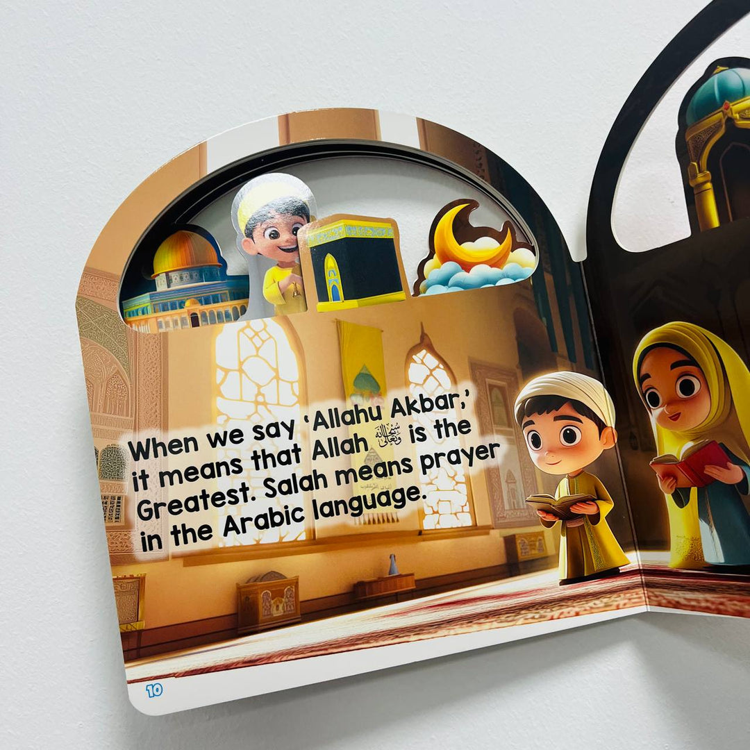 My First Book Of Salah by Darul Mughni. 12-page board book teaching prayer basics for kids age 4+. Simple and child-friendly format.