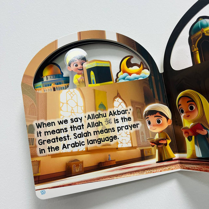 My First Book Of Salah by Darul Mughni. 12-page board book teaching prayer basics for kids age 4+. Simple and child-friendly format.