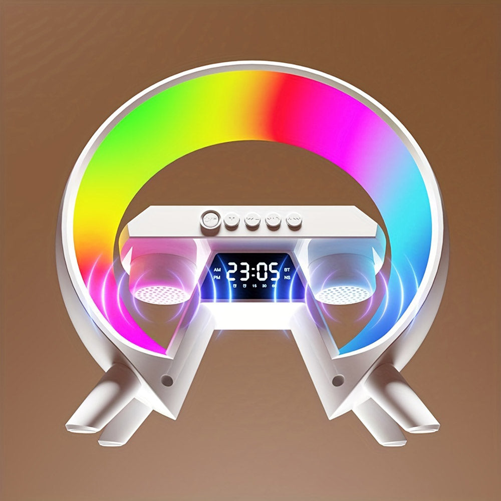 Buy New G table lamp BT speaker with clock &amp; wireless charging at buy at deensquare.com in Dubai | UAE. Smart LED night light with speaker.