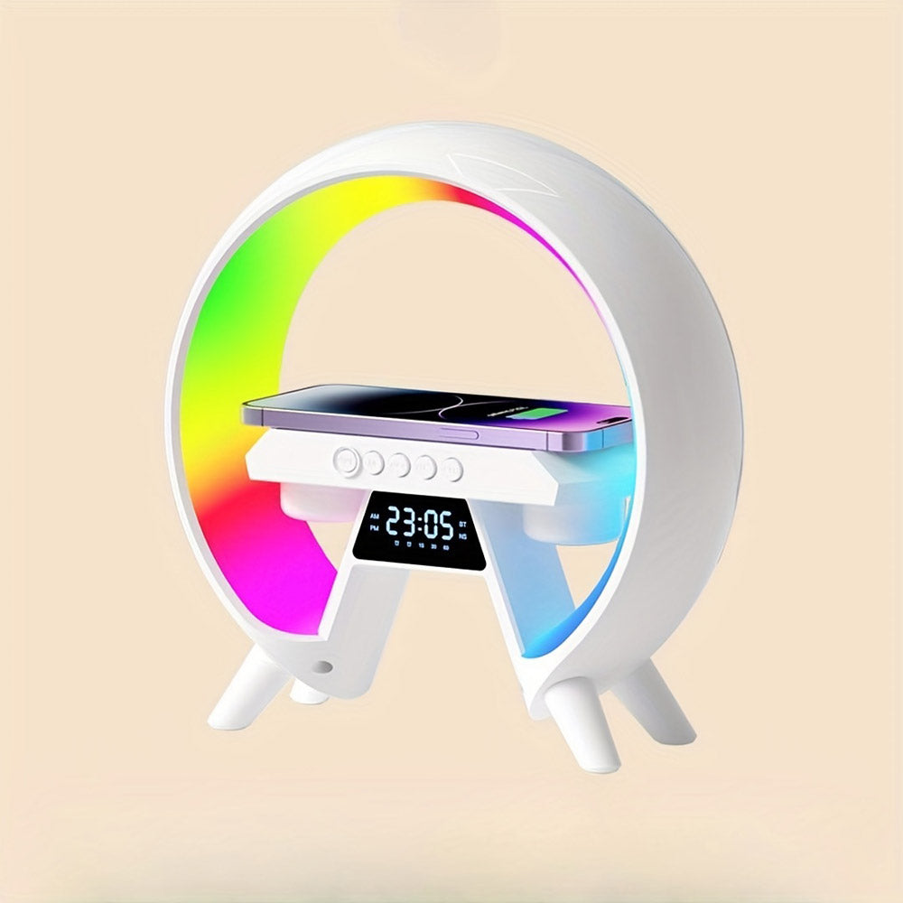 Buy New G table lamp BT speaker with clock &amp; wireless charging at buy at deensquare.com in Dubai | UAE. Smart LED night light with speaker.