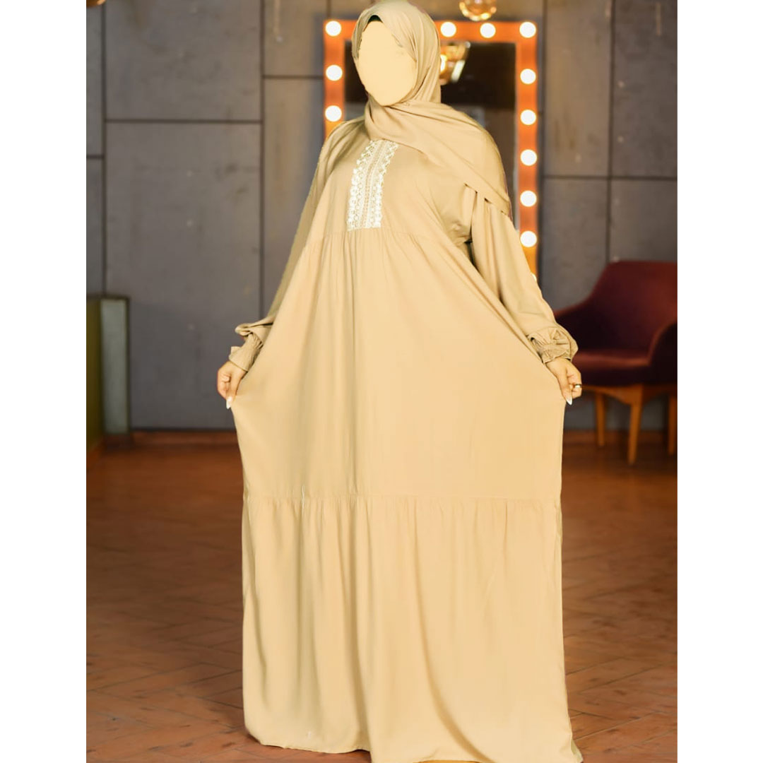 One Piece Prayer Dress with Shayla  - Light Beige with Embroidery