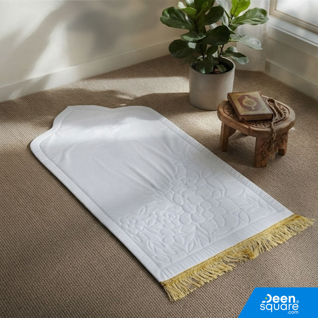 Buy padded floral embroidered prayer mat 70x110 cm at deensquare.com. Soft sponge prayer mat made in UAE, available in Dubai | UAE.