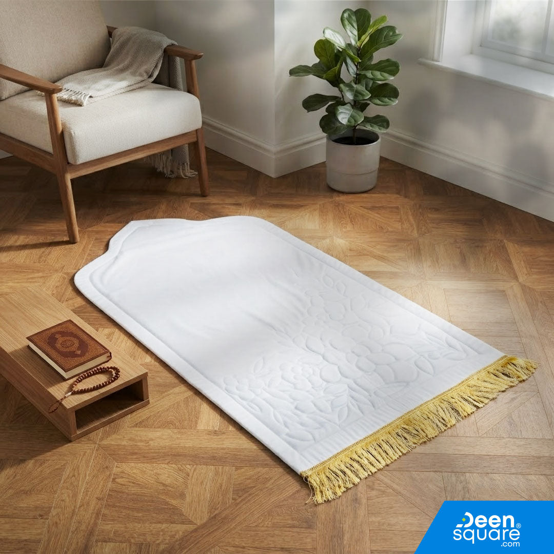 Buy padded floral embroidered prayer mat 70x110 cm at deensquare.com. Soft sponge prayer mat made in UAE, available in Dubai | UAE.