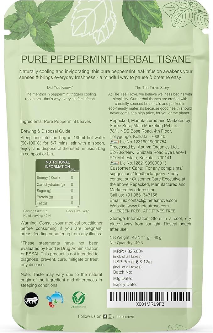 Buy Peppermint Herbal Tea with 40 biodegradable pyramid tea bags at deensquare.com. Naturally caffeine-free and refreshing. Dubai | UAE.