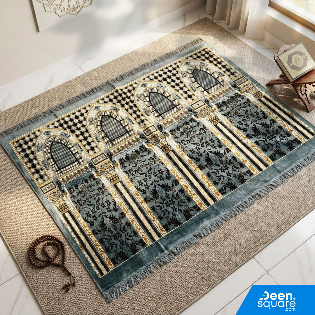 Buy Family Prayer Mat for 4 Person 120x200 cm at deensquare.com Dubai | UAE. Large Turkish prayer mat for family salah and daily use.